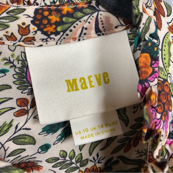 Maeve Smocked High Neck Ruffle Floral Print Blouse Size 10 - Picture 8 of 9